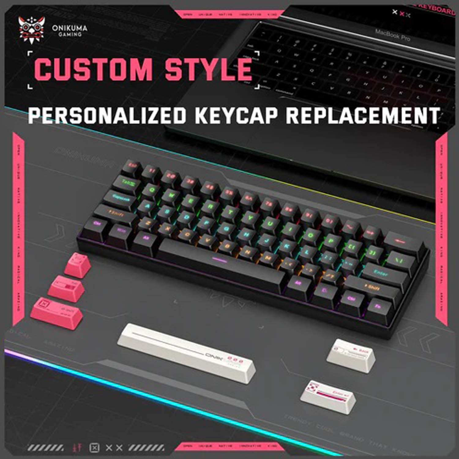 کیبورد گیمینگ اونیکوما مدل G55 RGB، مکانیکال سوییچ قهوه‌ای، Tenkeyless، نورپردازی RGB