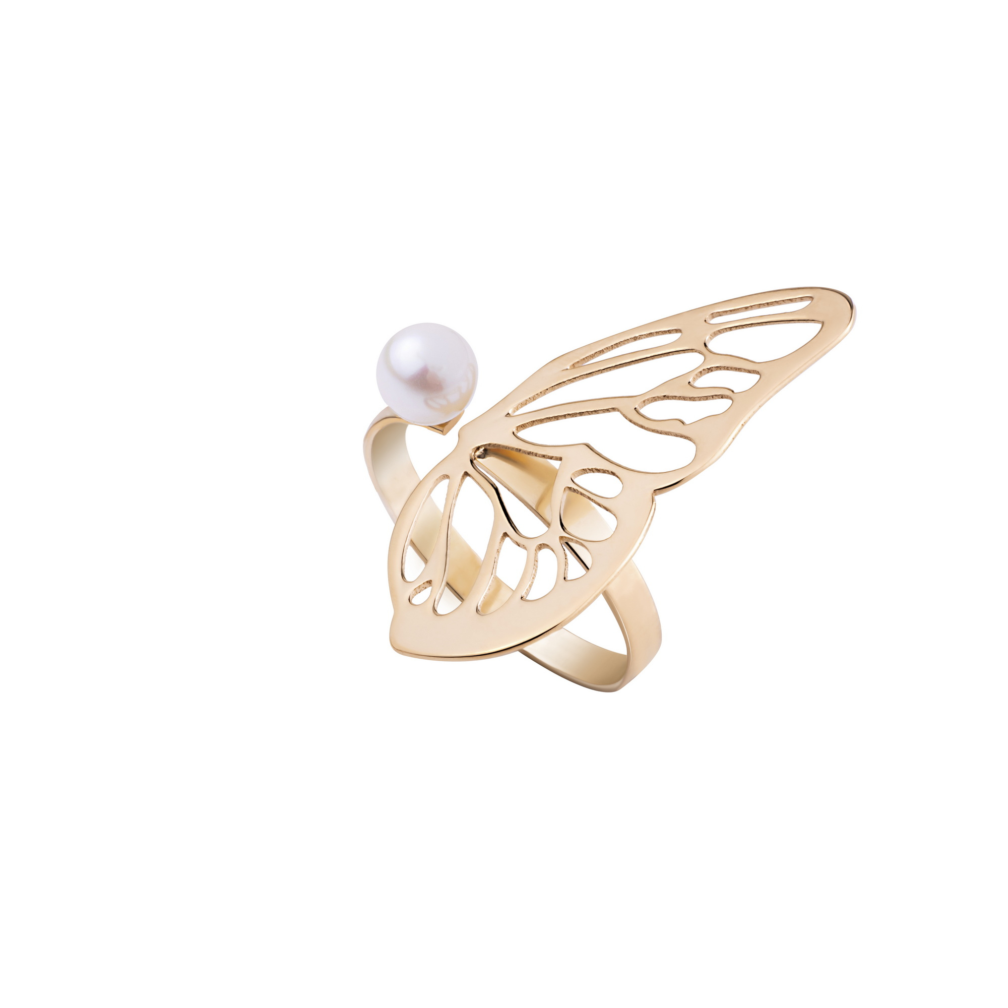 انگشتر طلا 18 عیار زنانه گالری شیدا مجد مدل نیمه پروانه مروارید