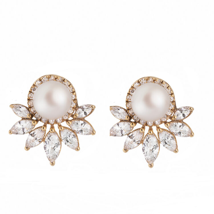 گوشواره میخی طلا 18 عیار زنانه گالری شیدا مجد مدل مارکیز مروارید زیرکن