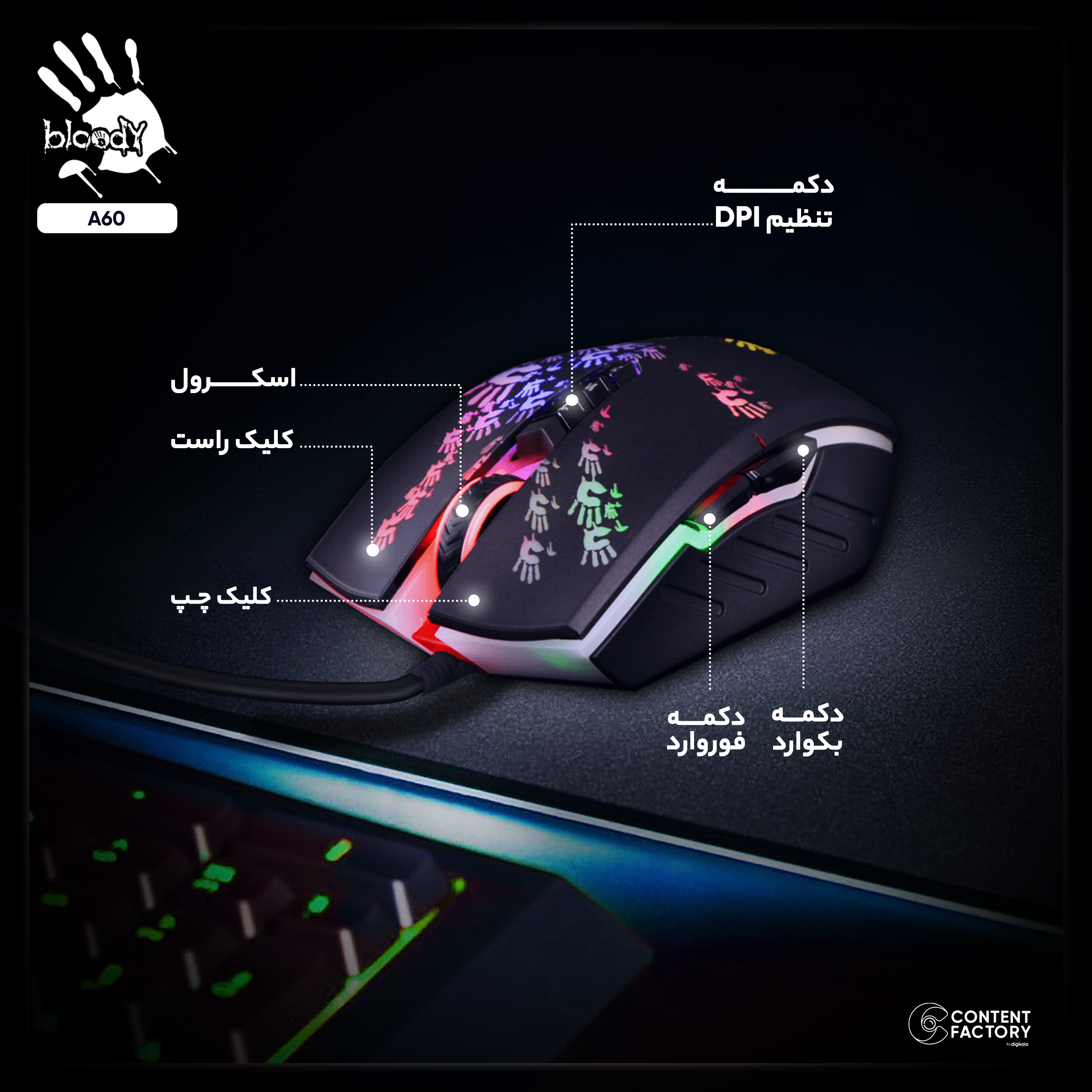 ماوس مخصوص بازی بلادی مدل A60