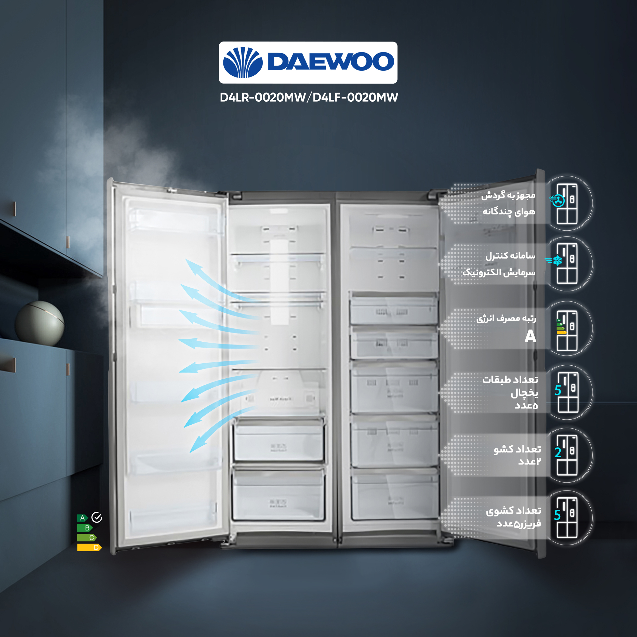 یخچال و فریزر دوقلو 40 فوت دوو مدل D4LR-0020MW/D4LF-0020MW