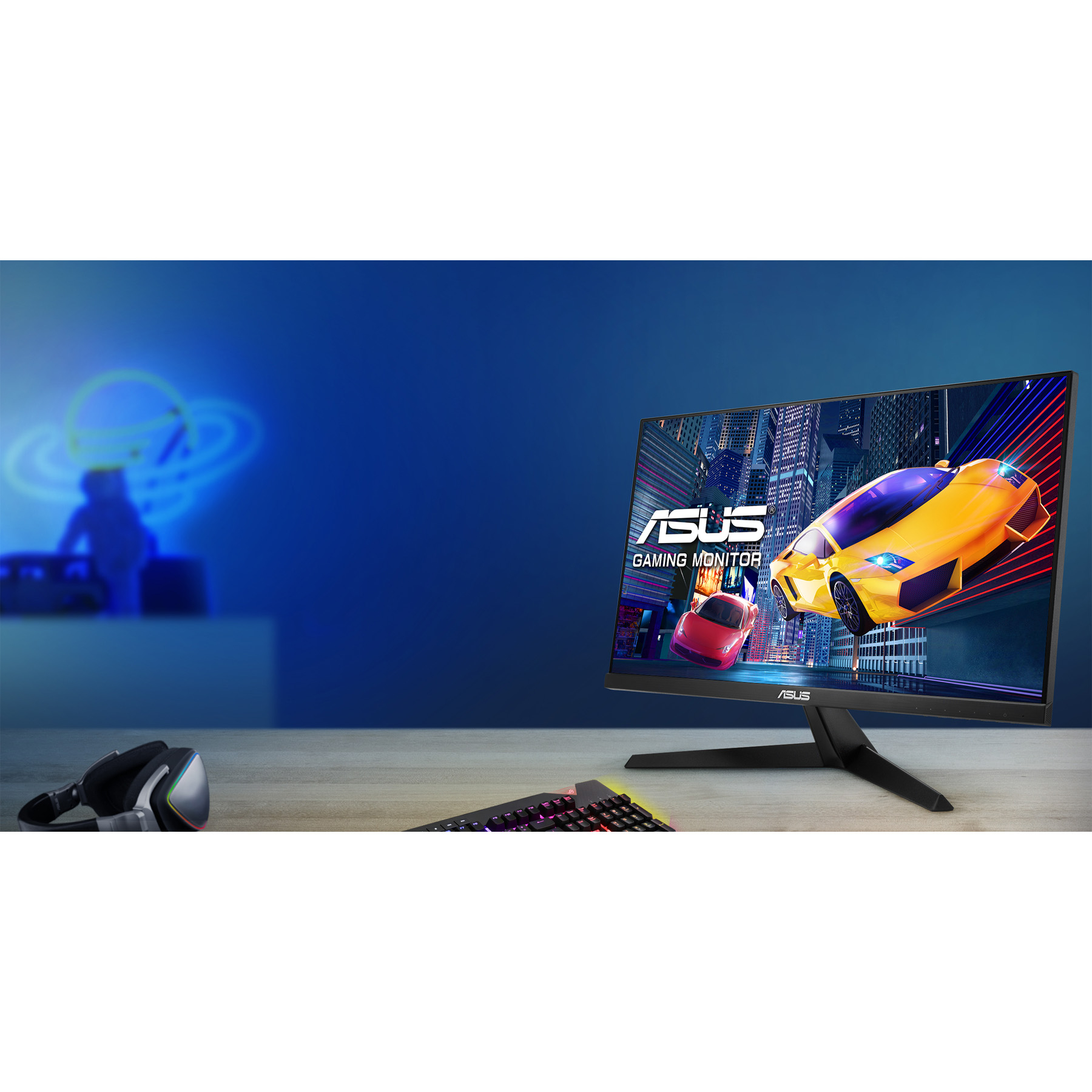 مانیتور 23.8 اینچ ایسوس مدل VY249HGE، رزولوشن Full-HD، پنل IPS، نرخ بروزرسانی 144 هرتز، با نسبت تصویر 16:9، دارای پورت HDMI و خروجی هدفون