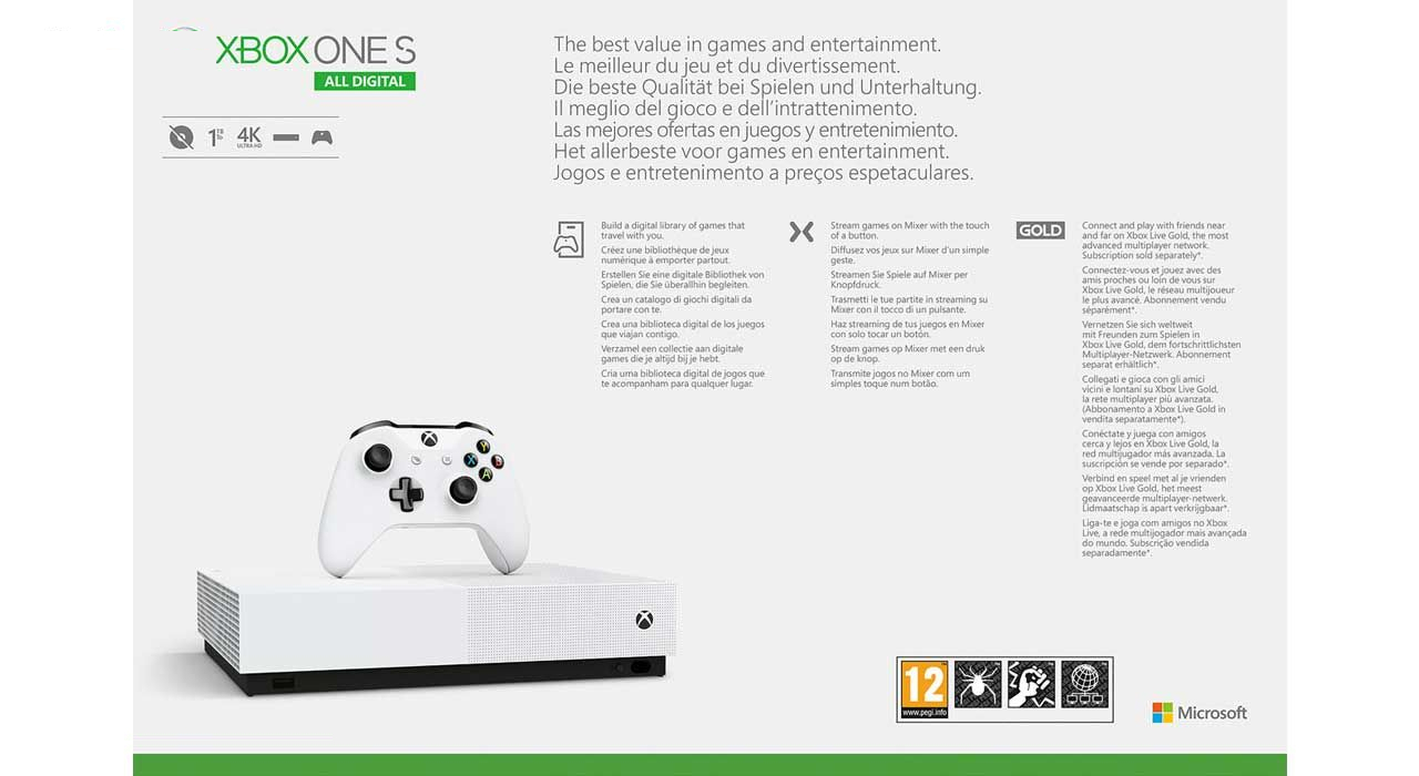 مجموعه کنسول بازی مایکروسافت مدل Xbox One S ALL DIGITAL ظرفیت 1 ترابایت