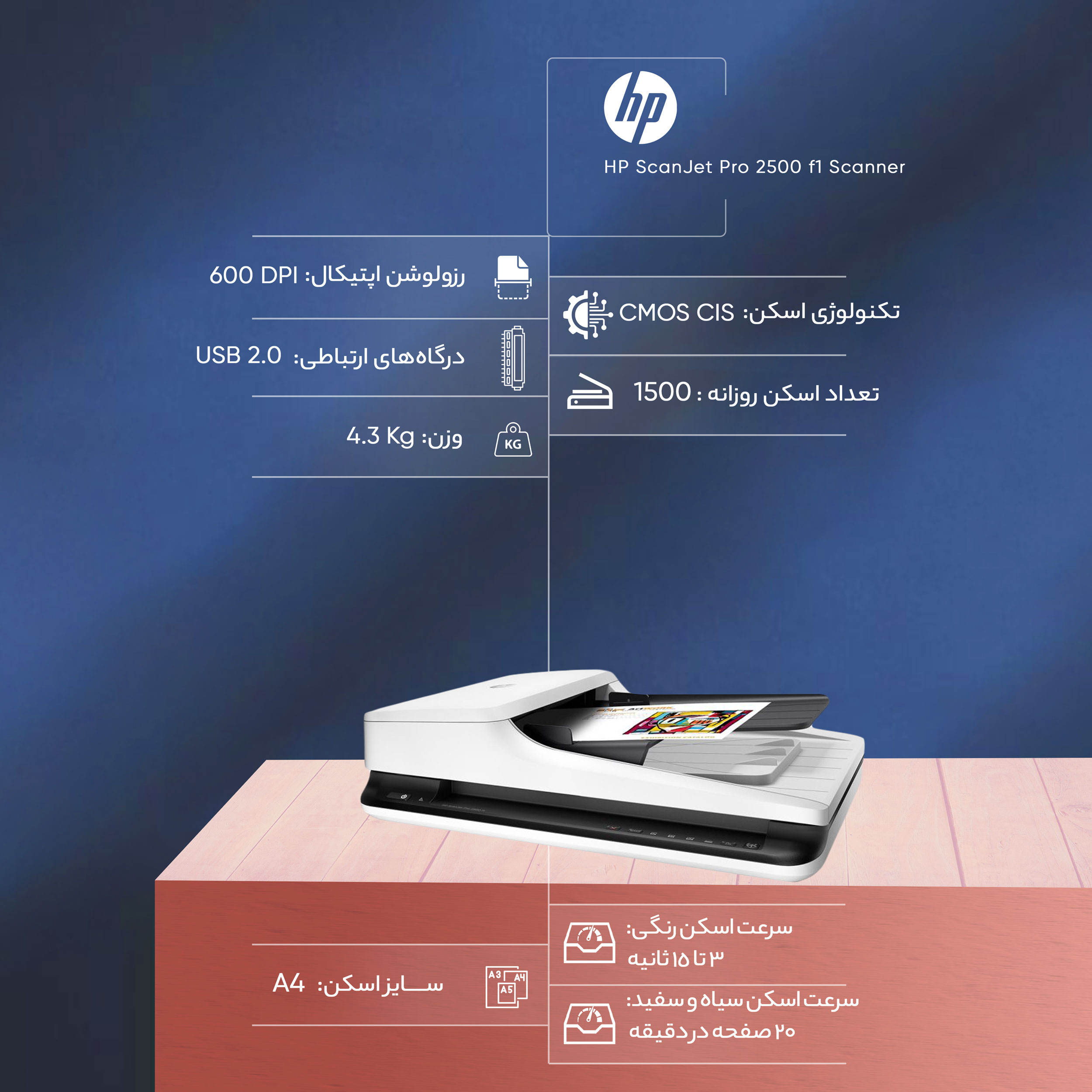 اسکنر تخت اچ پی مدل ScanJet Pro 2500 f1