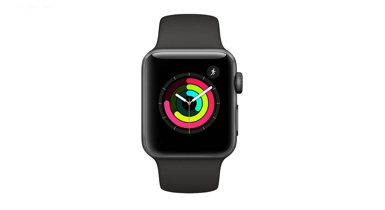 ساعت هوشمند اپل واچ سری 3 جی پی اس مدل 38mm Aluminum Case with Black Sport Silicon Band