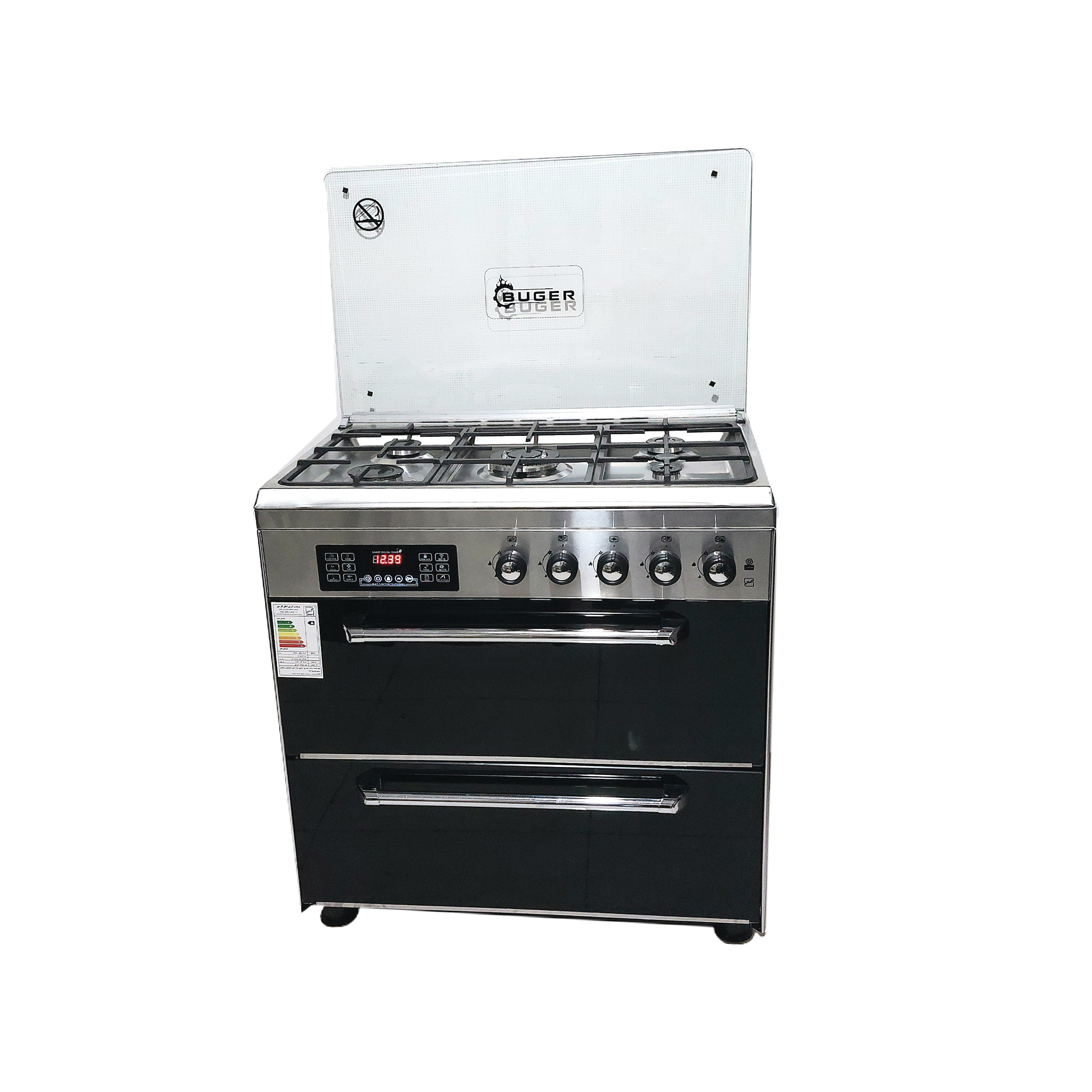 اجاق گاز 5 شعله بوگر طرح فر استيل تمام ترموكوپل کد 904