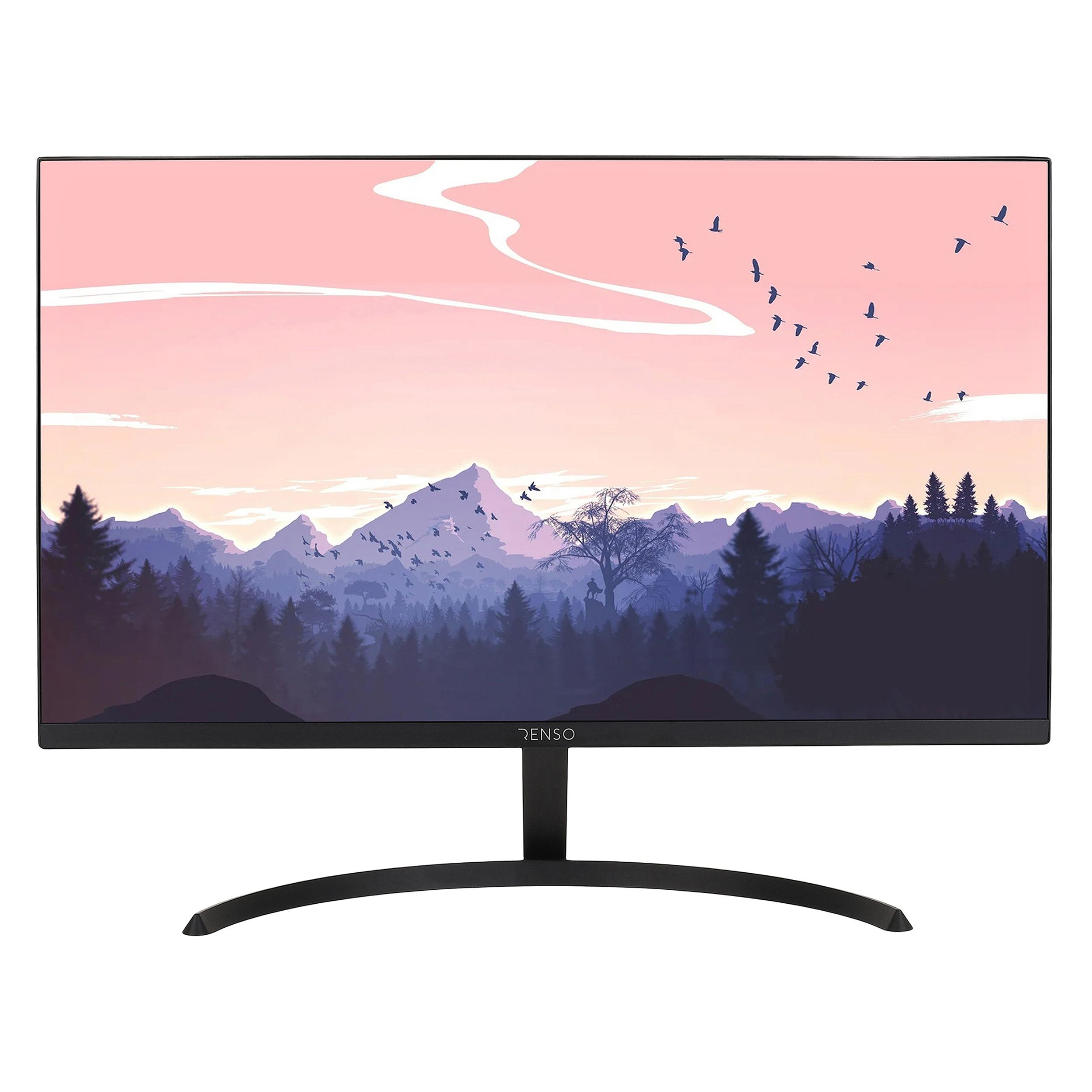 مانیتور رنسو مدل RM-24PRIME سایز 24 اینچ، رزولوشن Full HD، پنل IPS، نرخ بروزرسانی تصویر 100 هرتز، نسبت تصویر 16:9، یک پورت HDMI، یک پورت Displayport و یک پورت VGA به همراه ماوس