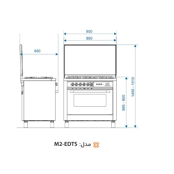 اجاق گاز فر دار پنج شعله اخوان مدل M2-EDTS
