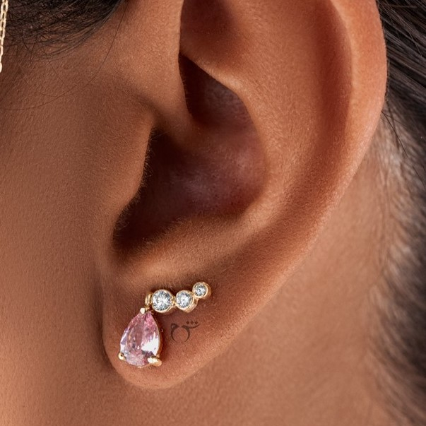 گوشواره میخی طلا 18 عیار زنانه گالری شیدا مجد مدل ارمغان رز کوارتز