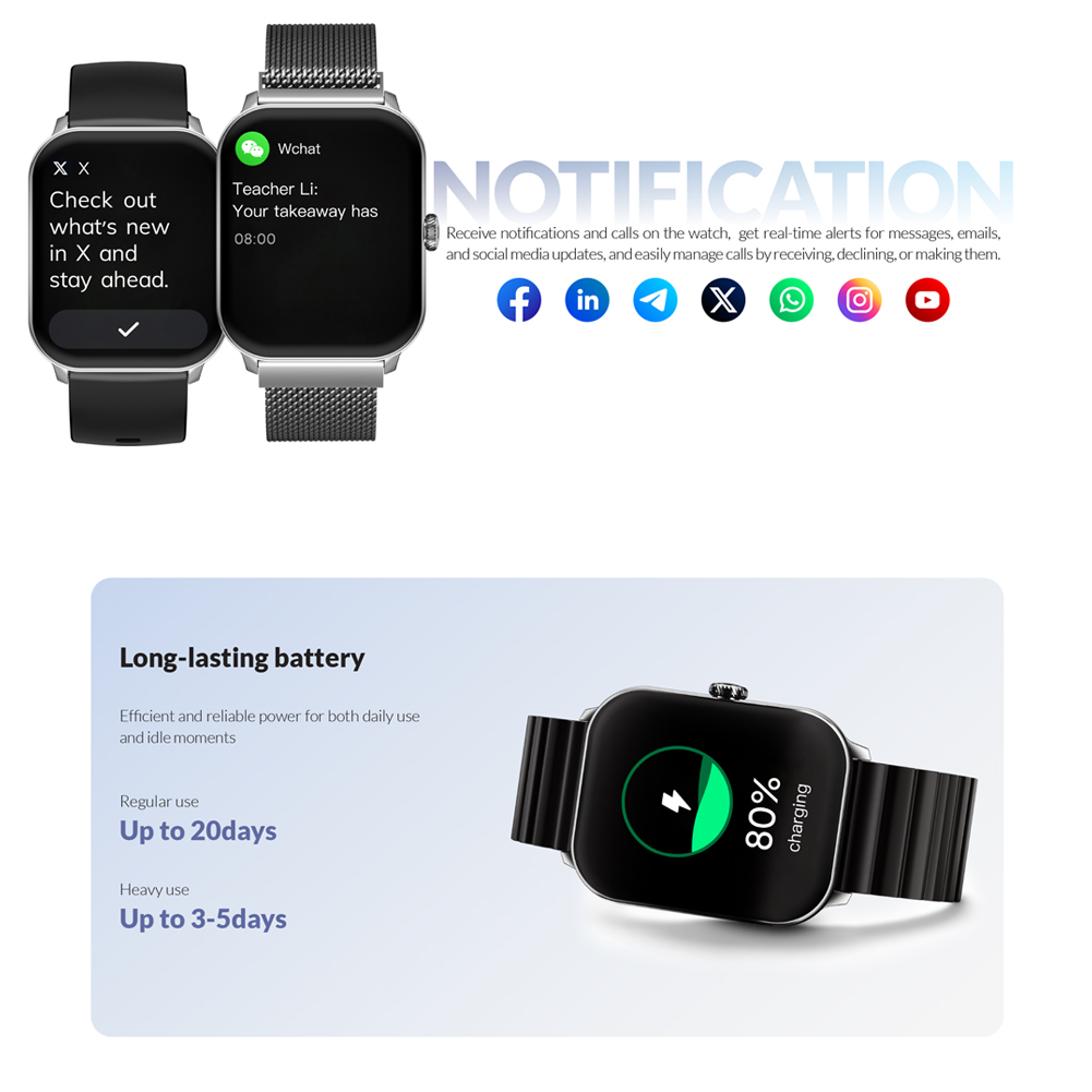 ساعت هوشمند 45 میلی متری گلوریمی مدل GC Slim با بند سیلیکونی و مغناطیسی