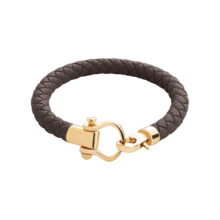 دستبند چرم و طلا 18 عیار زنانه گالری شیدا مجد مدل امگا رنگ قهوه ای
