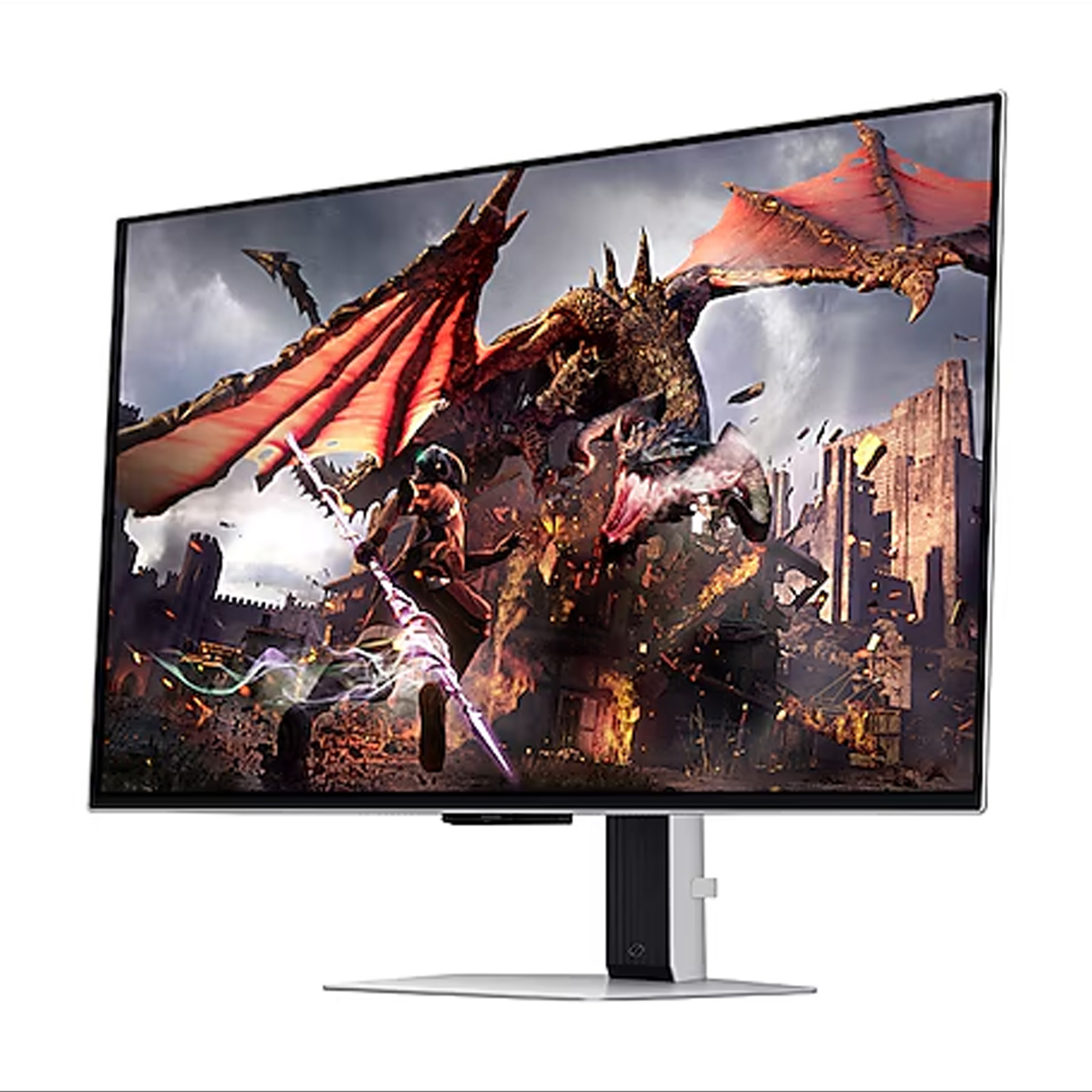 مانیتور گیمینگ 32 اینچ سامسونگ مدل Odyssey G80SD LS32DG802SMXUE، رزولوشن 4K UHD، پنل OLED، نرخ بروزرسانی 240 هرتز، با نسبت تصویر 16:9، دارای اسپیکر داخلی، دارای پورت HDMI و DisplayPort