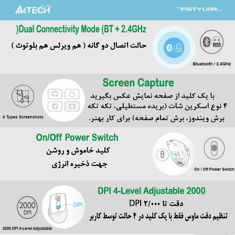 ماوس بی سیم ای فورتک مدل F_B_45_CS_AIR_SILENT