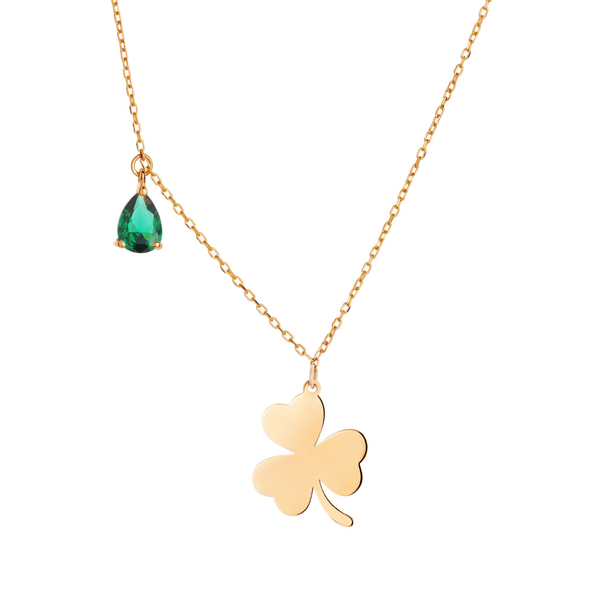 گردنبند طلا با طرح فلامینگو (حلقه‌ای) 18 عیار زنانه گالری شیدا مجد مدل شبدر پر وتورمالین