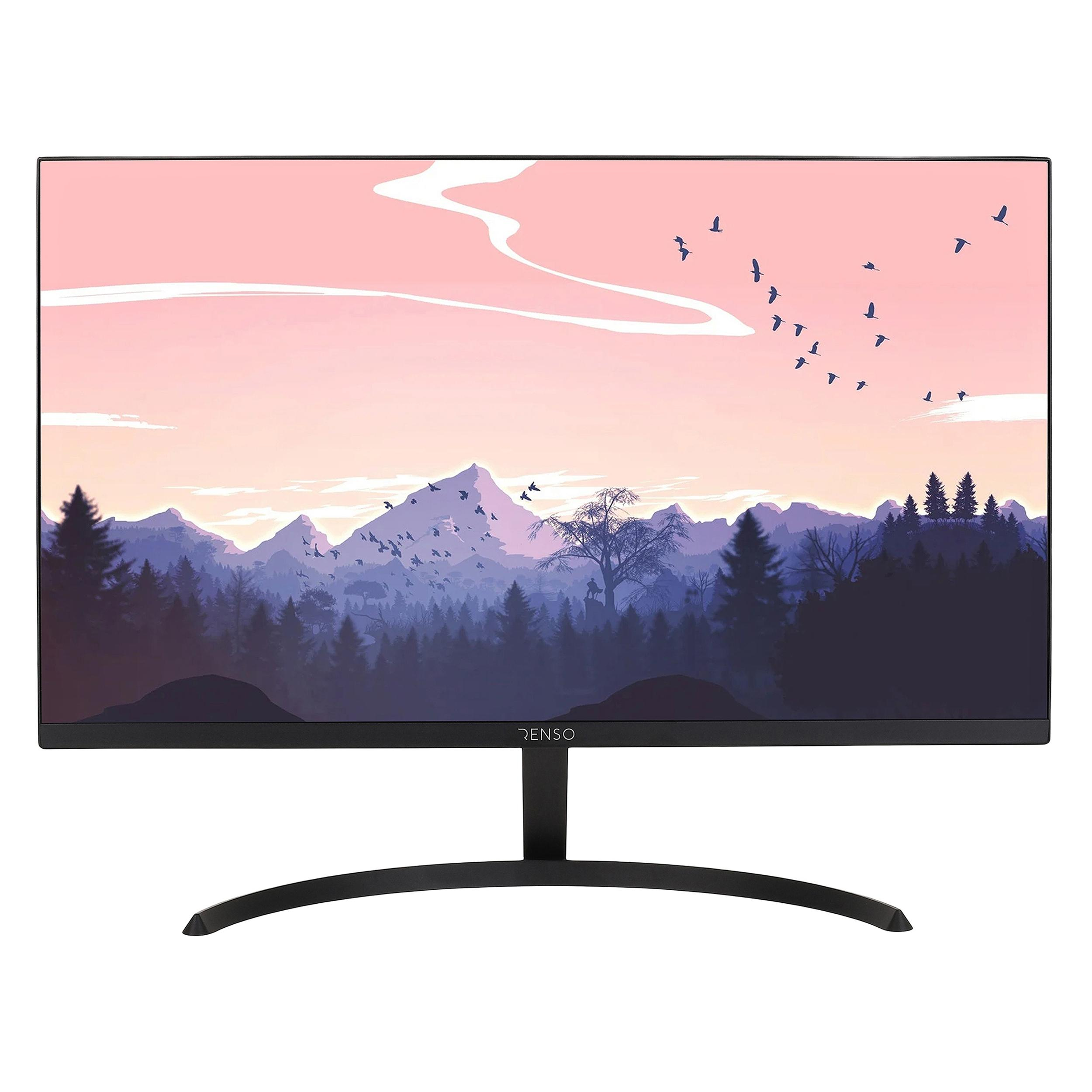 مانیتور رنسو مدل RM-24PRIME سایز 24 اینچ، رزولوشن Full HD، پنل IPS، نرخ بروزرسانی تصویر 100 هرتز، نسبت تصویر 16:9، یک پورت HDMI، یک پورت Displayport و یک پورت VGA  به همراه ماوس