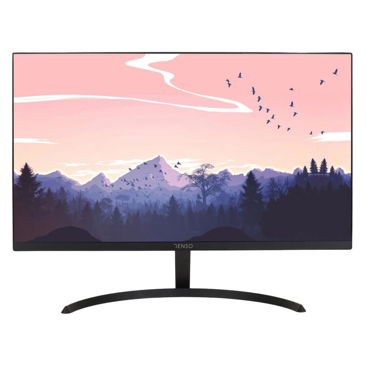 مانیتور رنسو مدل RM-24PRIME سایز 24 اینچ، رزولوشن Full HD، پنل IPS، نرخ بروزرسانی تصویر 100 هرتز، نسبت تصویر 16:9، یک پورت HDMI، یک پورت Displayport و یک پورت VGA  به همراه ماوس