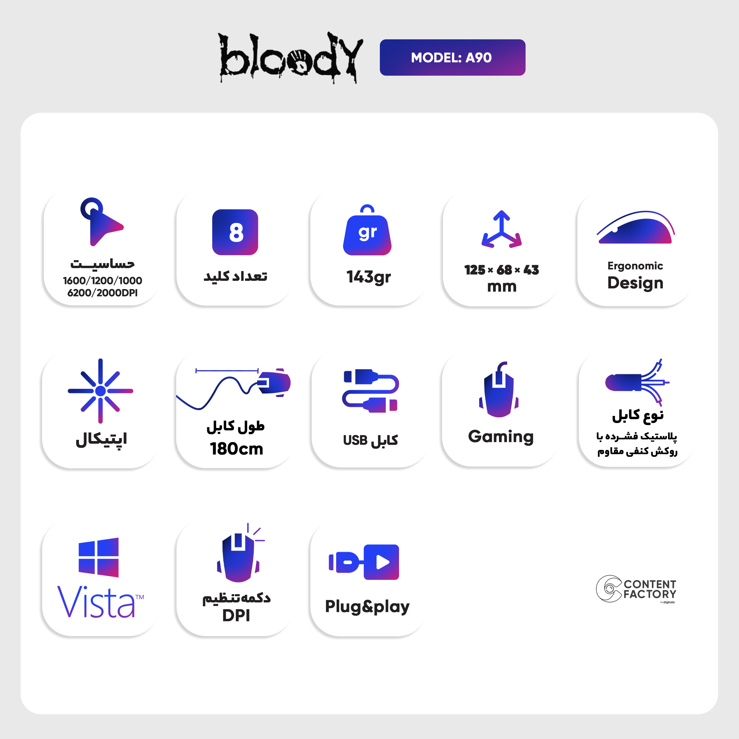 ماوس مخصوص بازی بلادی مدل A90