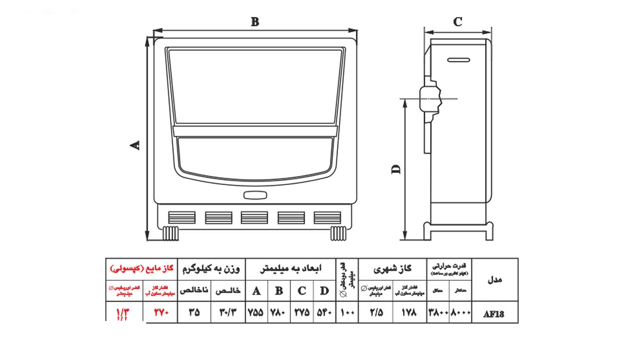 بخاری گازی نیک کالا مدل آفتاب AF18