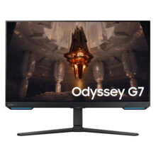 مانیتور گیمینگ هوشمند 32 اینچ سامسونگ مدل Odyssey G70B LS32BG702EM، رزولوشن 4K UHD، پنل IPS، نرخ بروزرسانی 144 هرتز، با نسبت تصویر 16:9، دارای اسپیکر داخلی، دارای پورت HDMI و DisplayPort