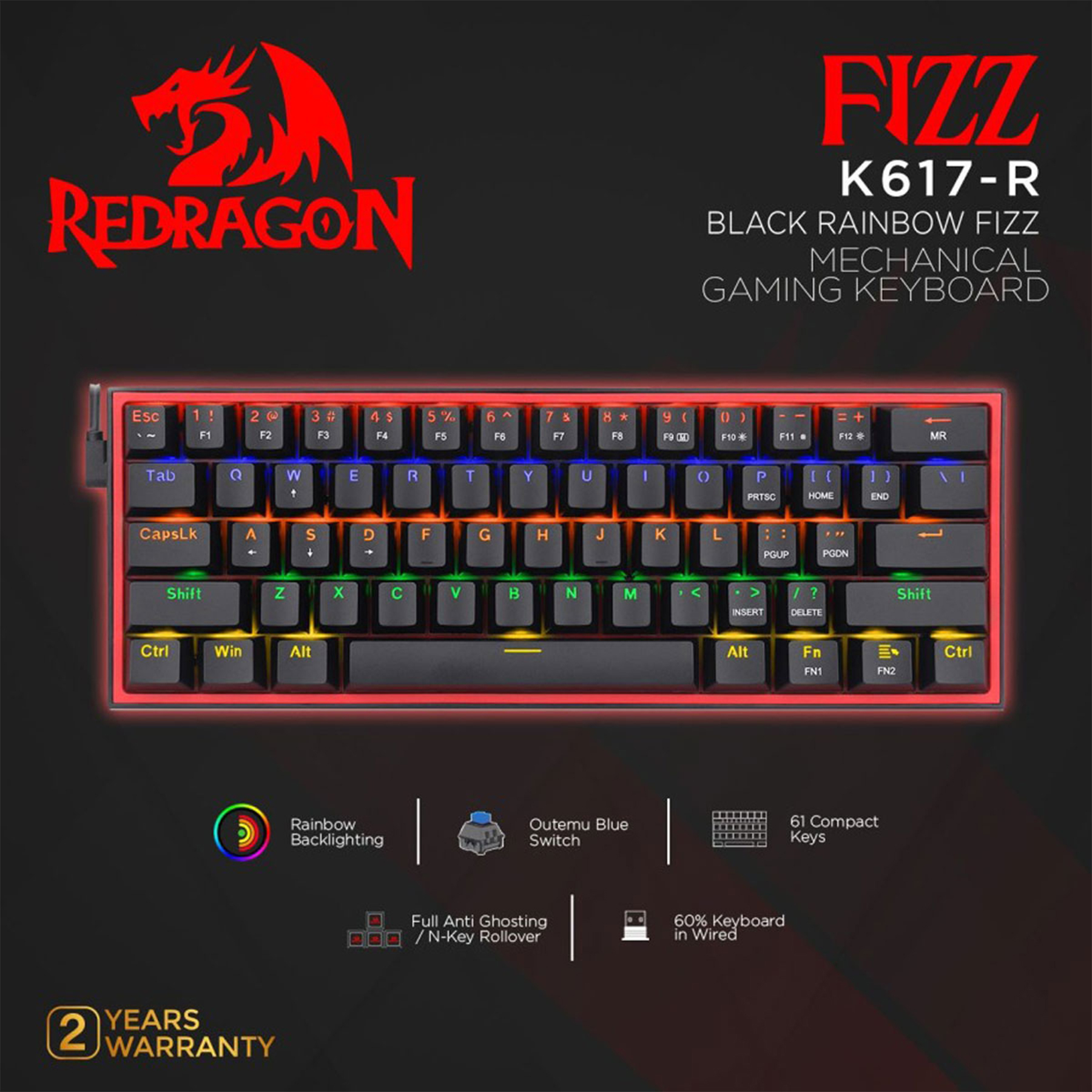 کیبورد مخصوص بازی ردراگون مدل Fizz K617 Rainbow