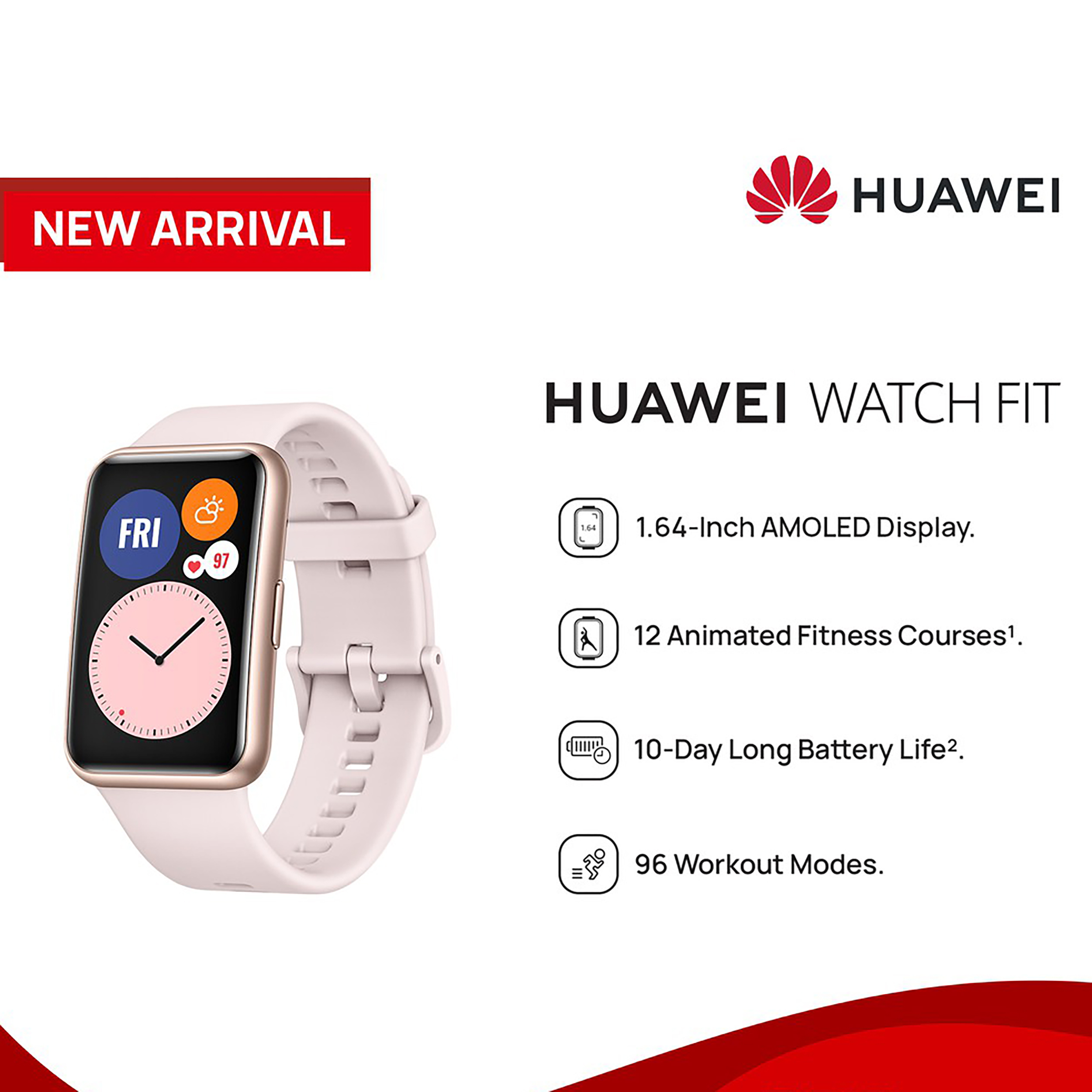 ساعت هوشمند هوآوی مدل WATCH FIT بند پلاستیکی