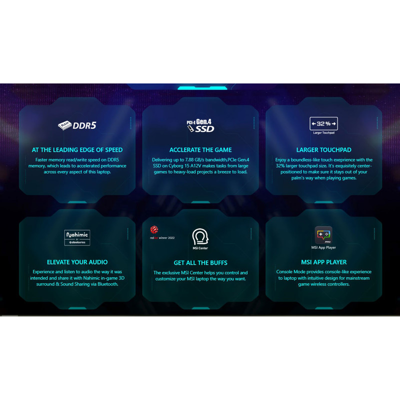 لپ تاپ 15.6 اینچی ام اس آی مدل Cyborg 15 A12UCX-i5 12450H 16GB 1SSD RTX2050