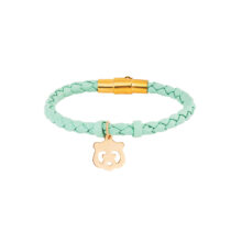 دستبند طلا 18 عیار دخترانه گالری شیدا مجد مدل پاندا چرم رنگ سبز