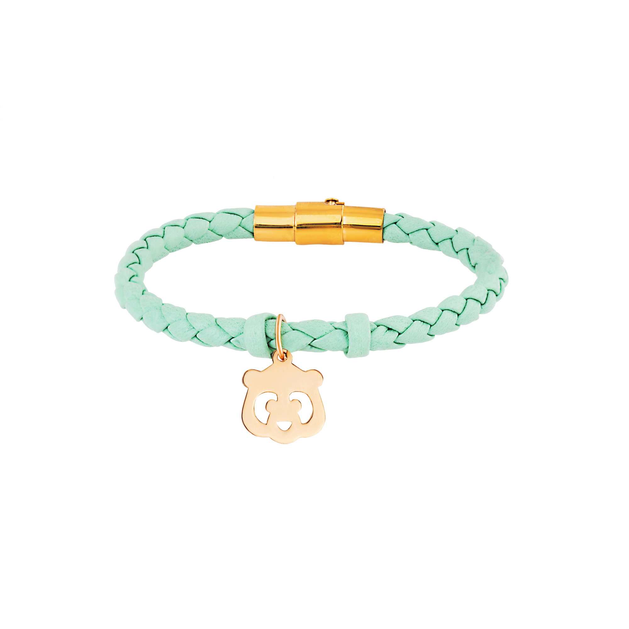 دستبند طلا 18 عیار دخترانه گالری شیدا مجد مدل پاندا چرم رنگ سبز