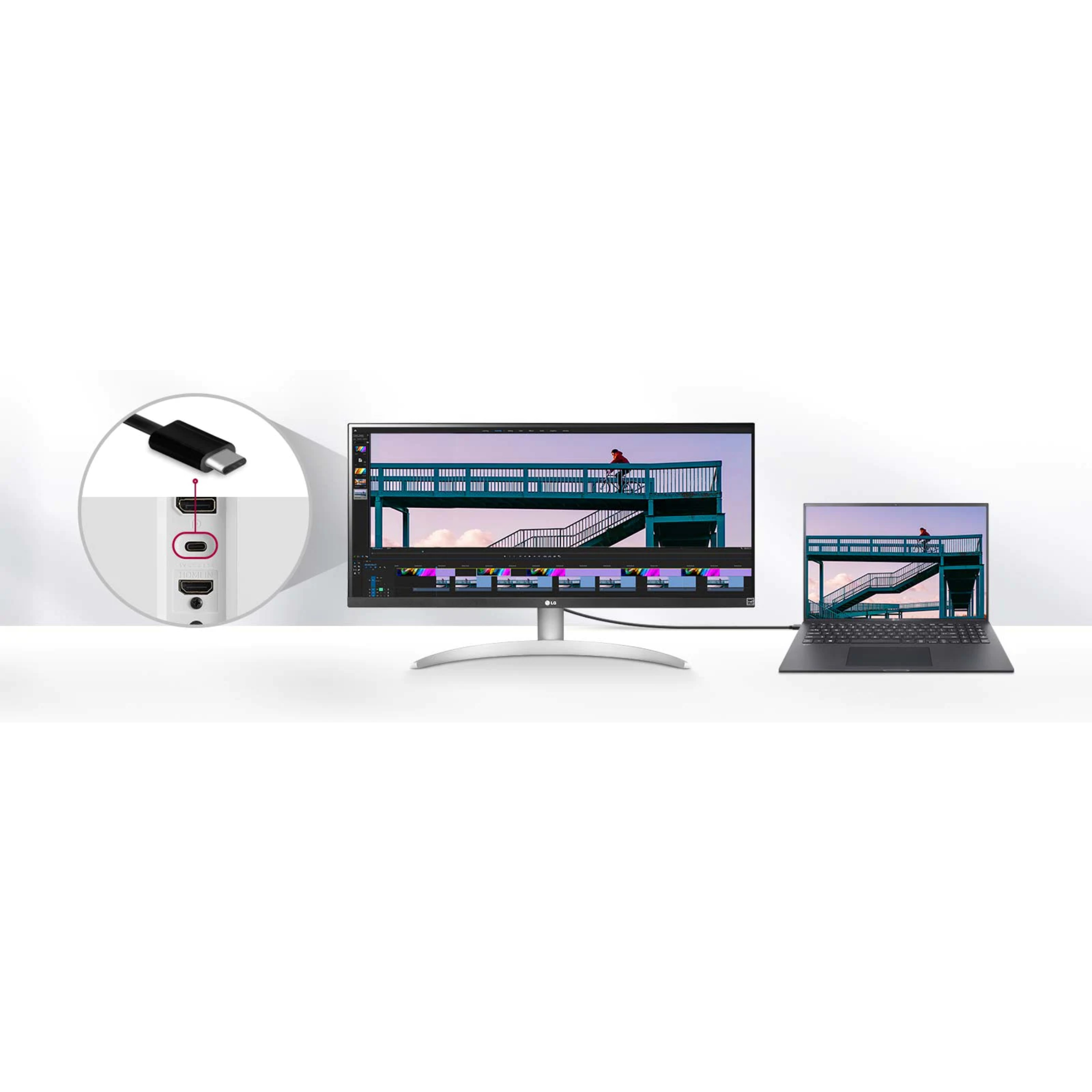 مانیتور ال جی مدل 29WQ600-W سایز 29 اینچ، رزولوشن Full HD، پنل IPS، نرخ بروزرسانی تصویر 100 هرتز، نسبت تصویر 21:9-Ultra Wide، یک پورت HDMI و یک پورت DisplayPort و یک پورت USB-C