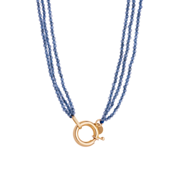 گردنبند طلا 18 عیار زنانه با زنجیر مهره‌ای گالری شیدا مجد مدل قفل مدبر سواروسکی