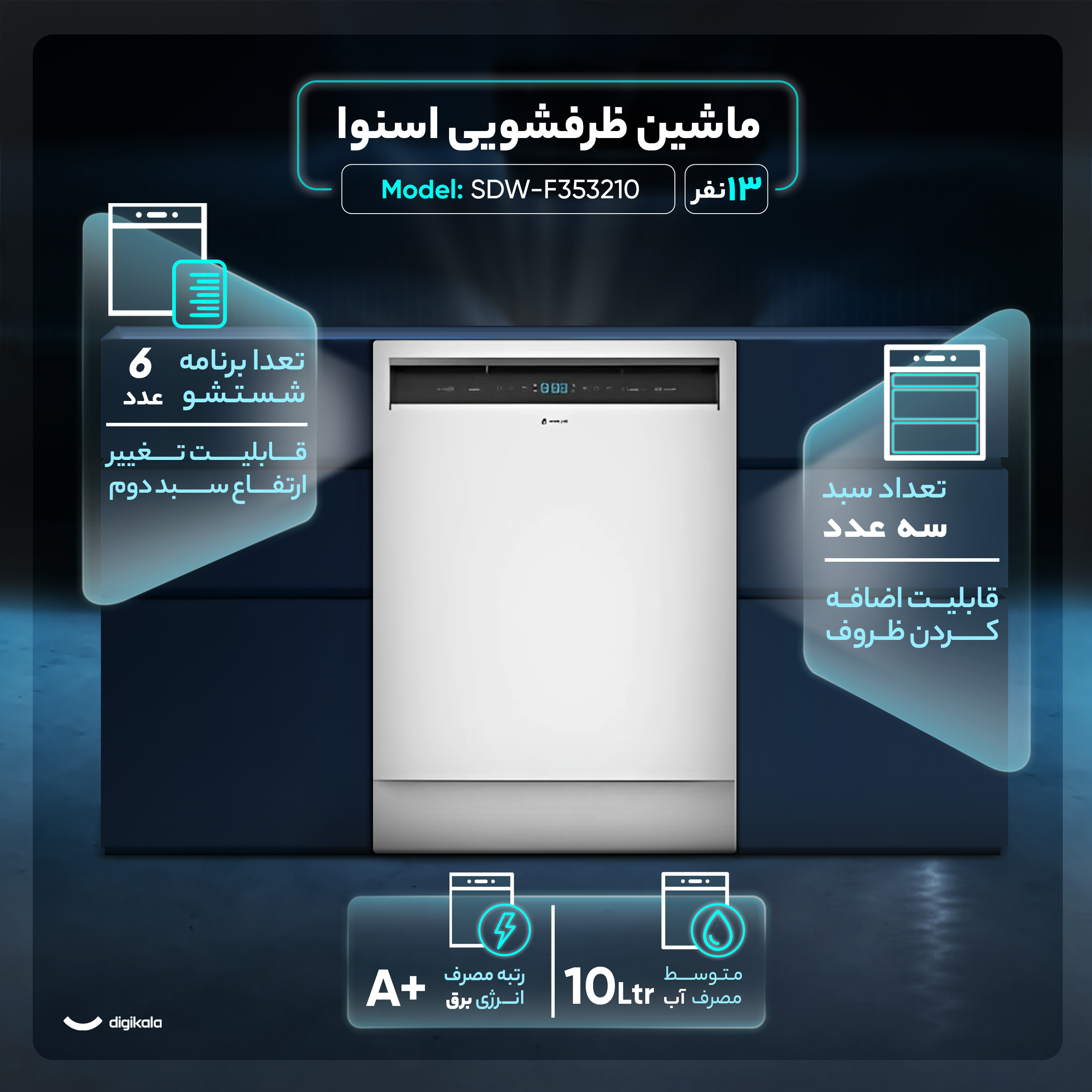 ماشین ظرفشویی ۱۳ نفره اسنوا مدل SDW-F353210