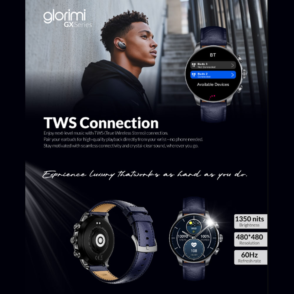 ساعت هوشمند 47 میلی متری گلوریمی مدل GX CLASSICFIT (LIMITED EDITION) بند چرمی
