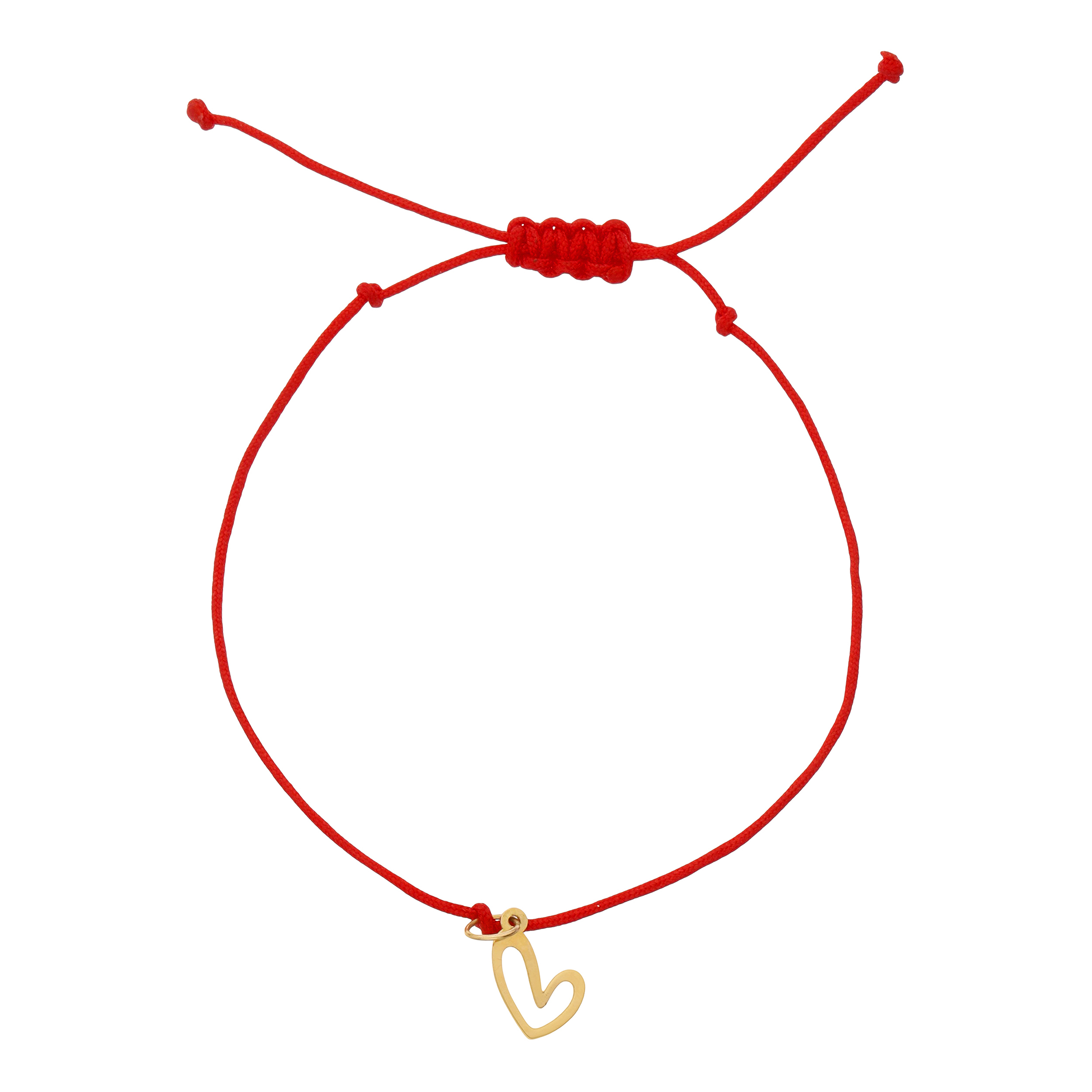 دستبند طلا 18 عیار زنانه گالری شیدا مجد مدل قلب توخالی نخی قرمز