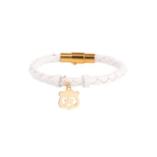 دستبند طلا 18 عیار بچگانه با بند چرمی گالری شیدا مجد مدل پاندا