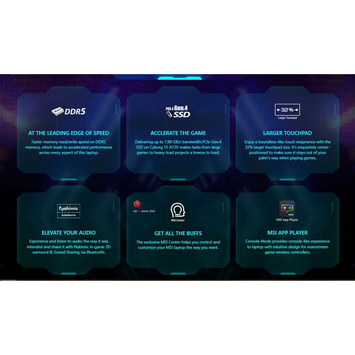 لپ تاپ 15.6 اینچی ام اس آی مدل Cyborg 15 A12UDX-i7 12650H 16GB 500SSD RTX3050