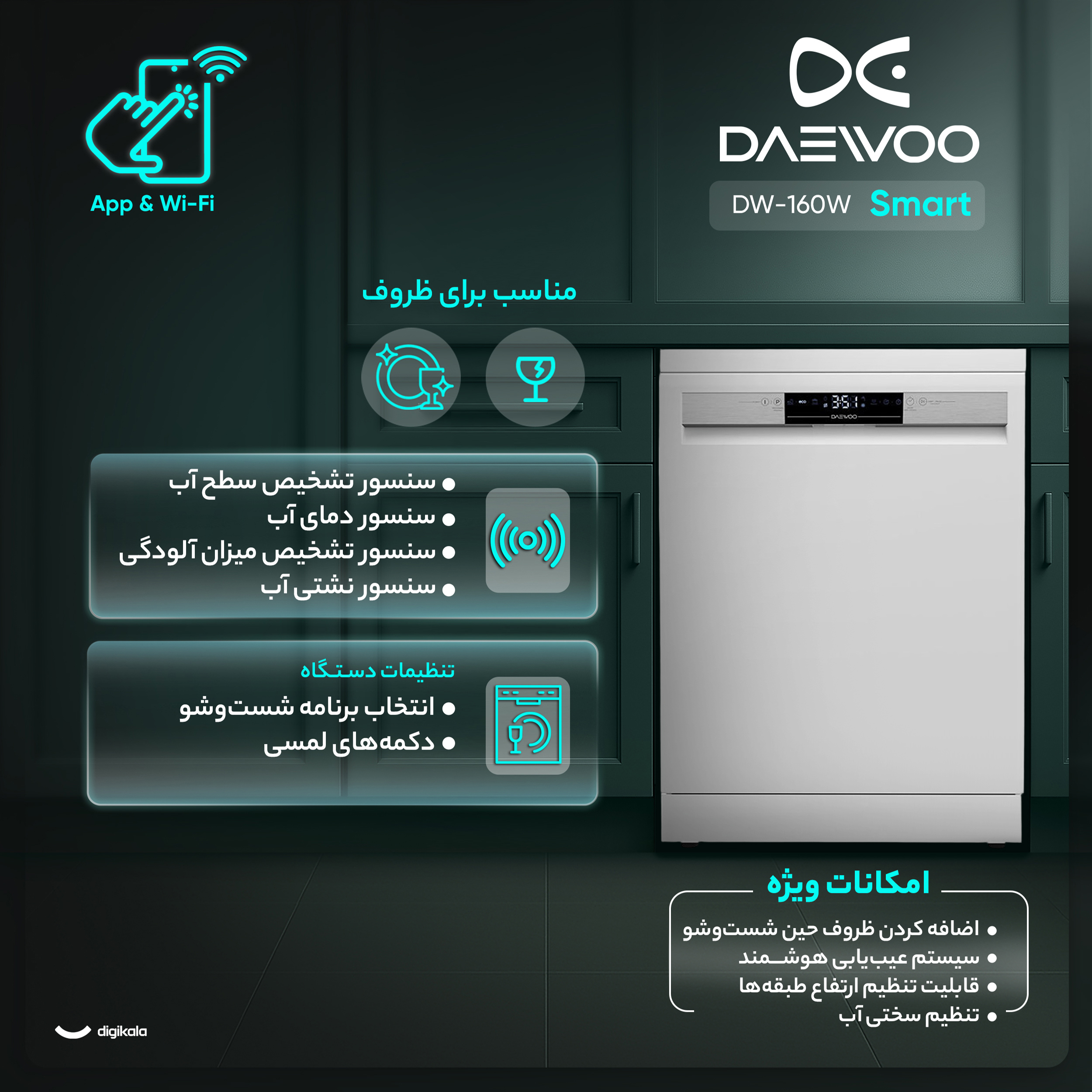 ماشین ظرفشویی 14 نفره دوو مدل DW-160W