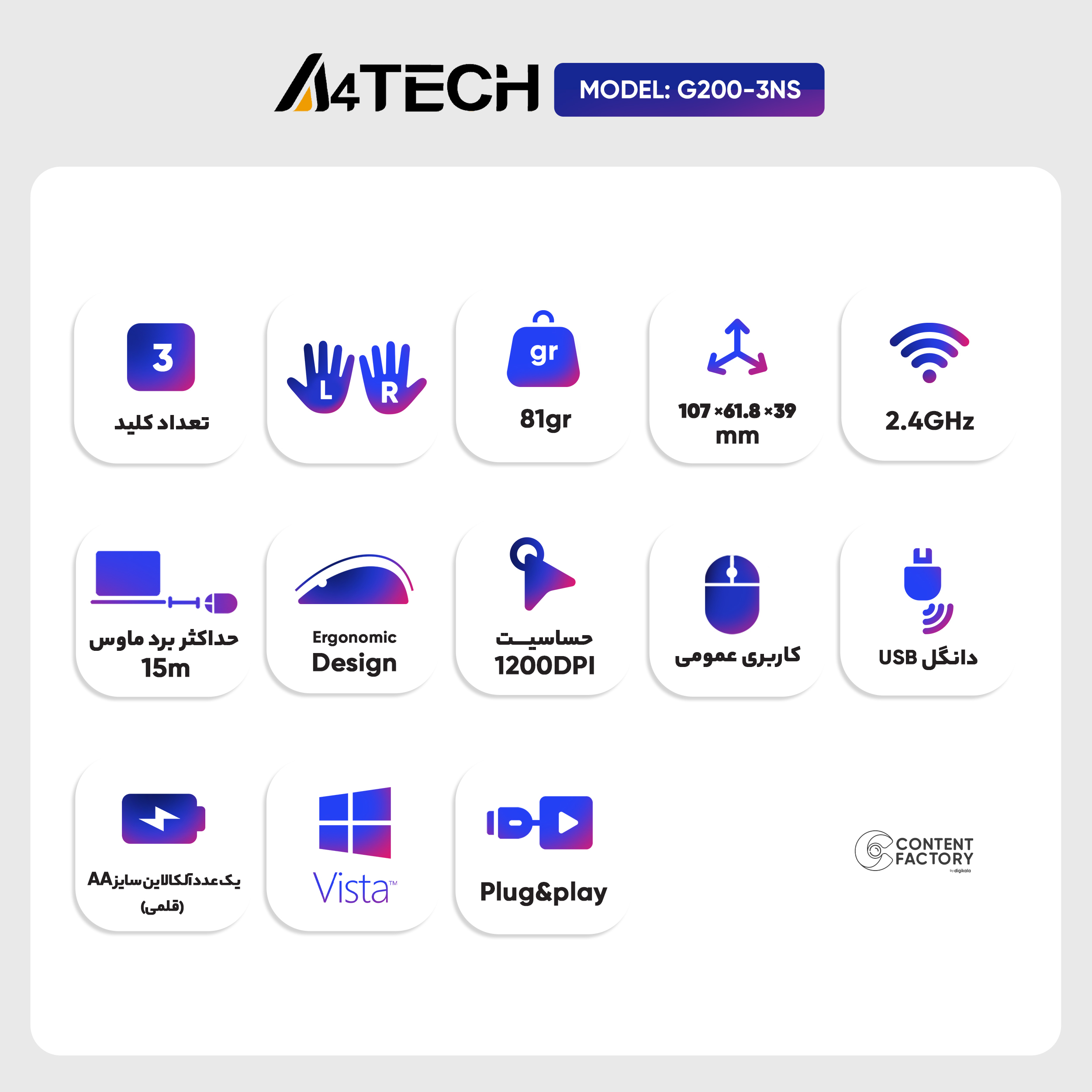 ماوس بی سیم ای فورتک مدل G3-200NS