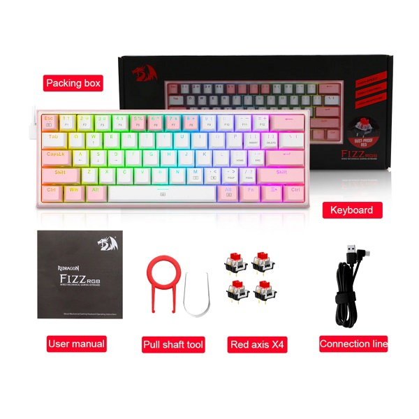 کیبورد مخصوص بازی ردراگون مدل FIZZ K617-WHITE/PINK