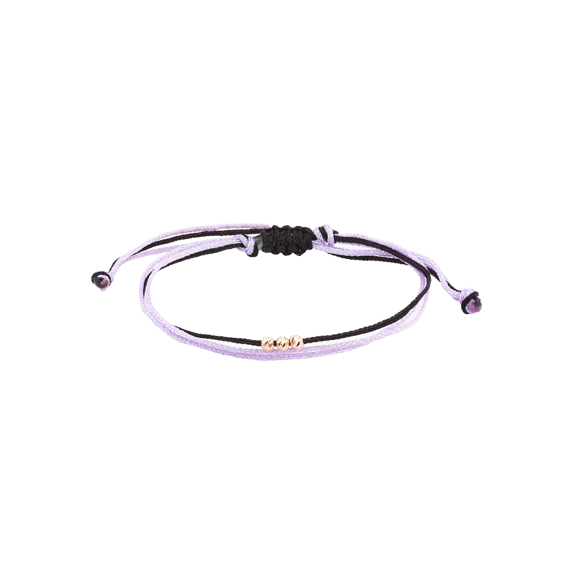 دستبند طلا 18 عیار زنانه گالری شیدا مجد مدل 3 البرنارد نخی لمه مشکی بنفش