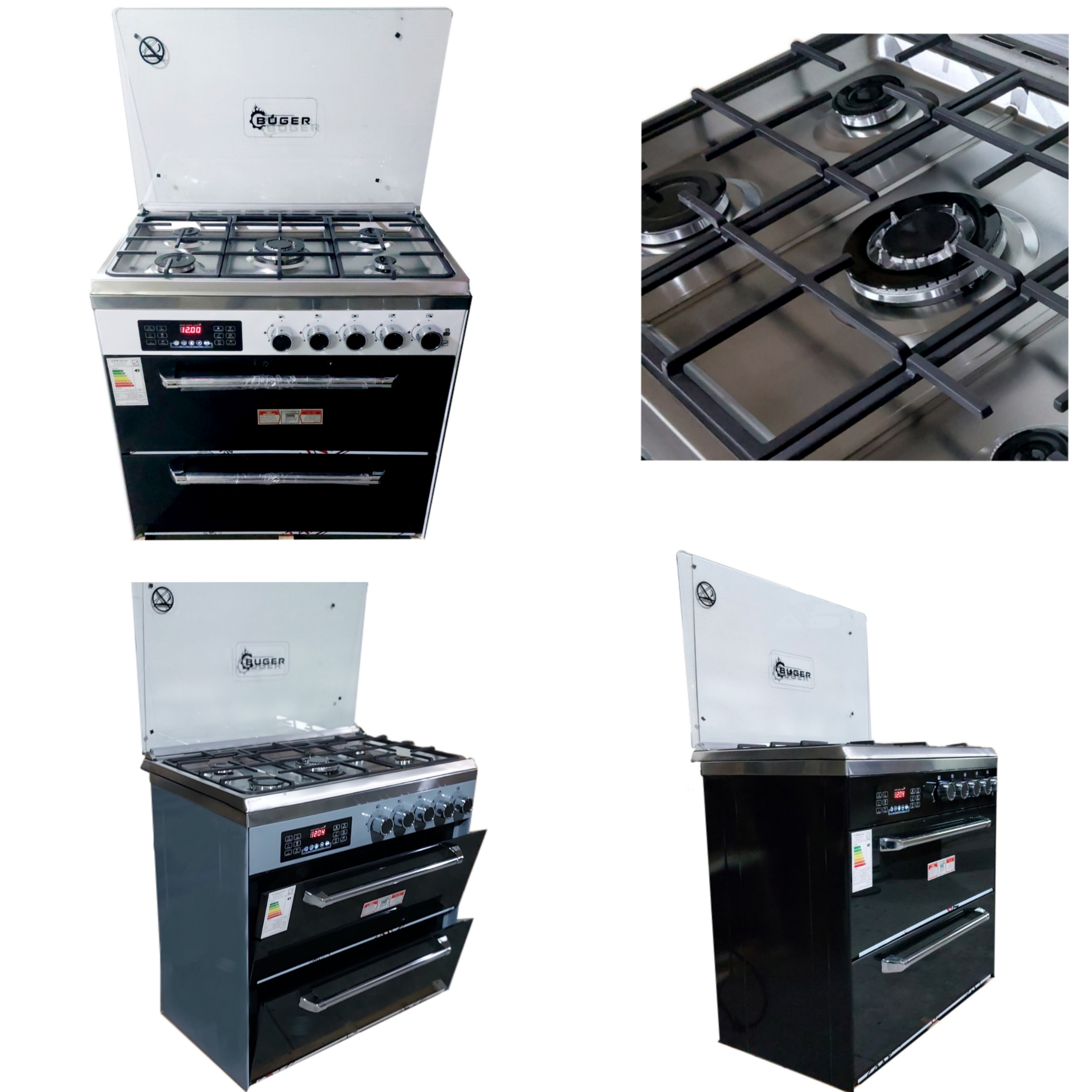 اجاق گاز 5 شعله بوگر مدل طرح فر رویه استیل کد 904