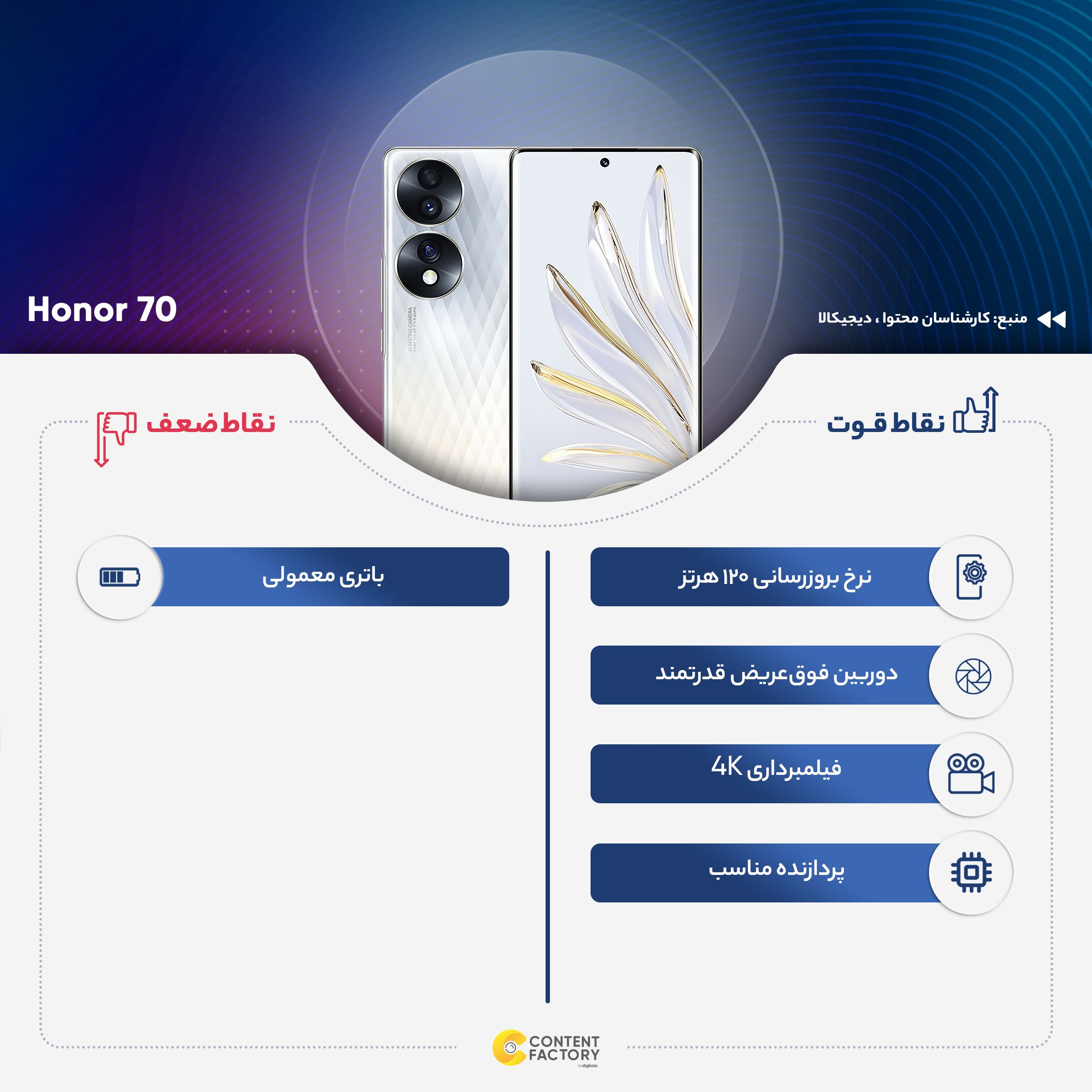 گوشی موبایل آنر مدل 70 دو سیم کارت ظرفیت 256 گیگابایت و رم 8 گیگابایت