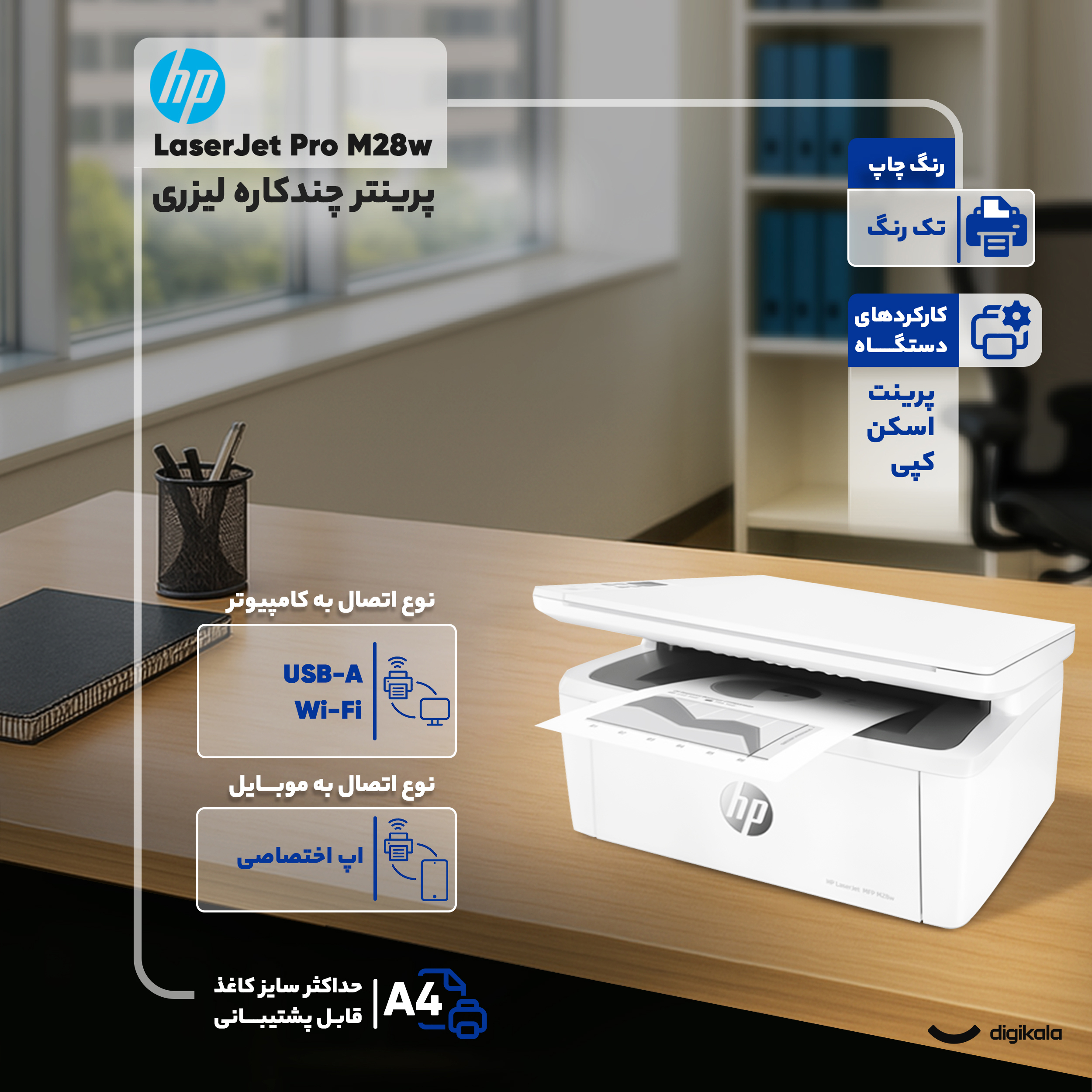 پرینتر چند کاره لیزری اچ‌ پی مدل LaserJet Pro M28w