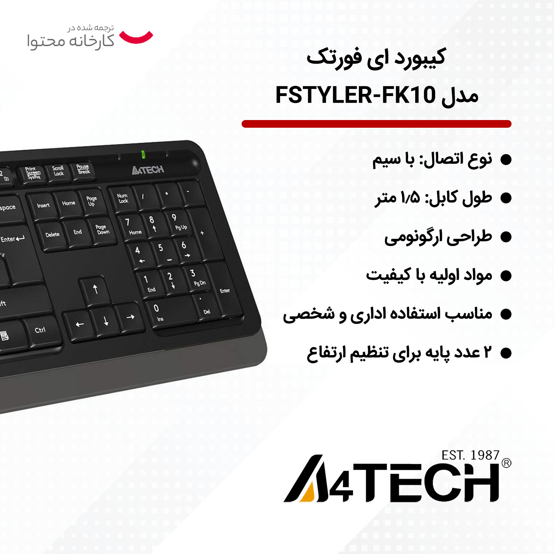 کیبورد ای فورتک مدل FSTYLER-FK10
