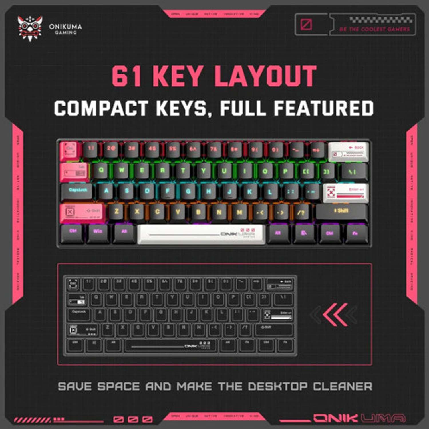 کیبورد گیمینگ اونیکوما مدل G55 RGB، مکانیکال سوییچ قهوه‌ای، Tenkeyless، نورپردازی RGB