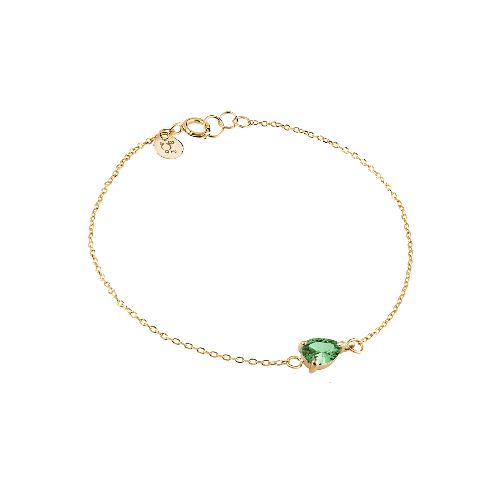 دستبند زنجیری طلا 18 عیار زنانه گالری شیدا مجد مدل اشک تورمالین