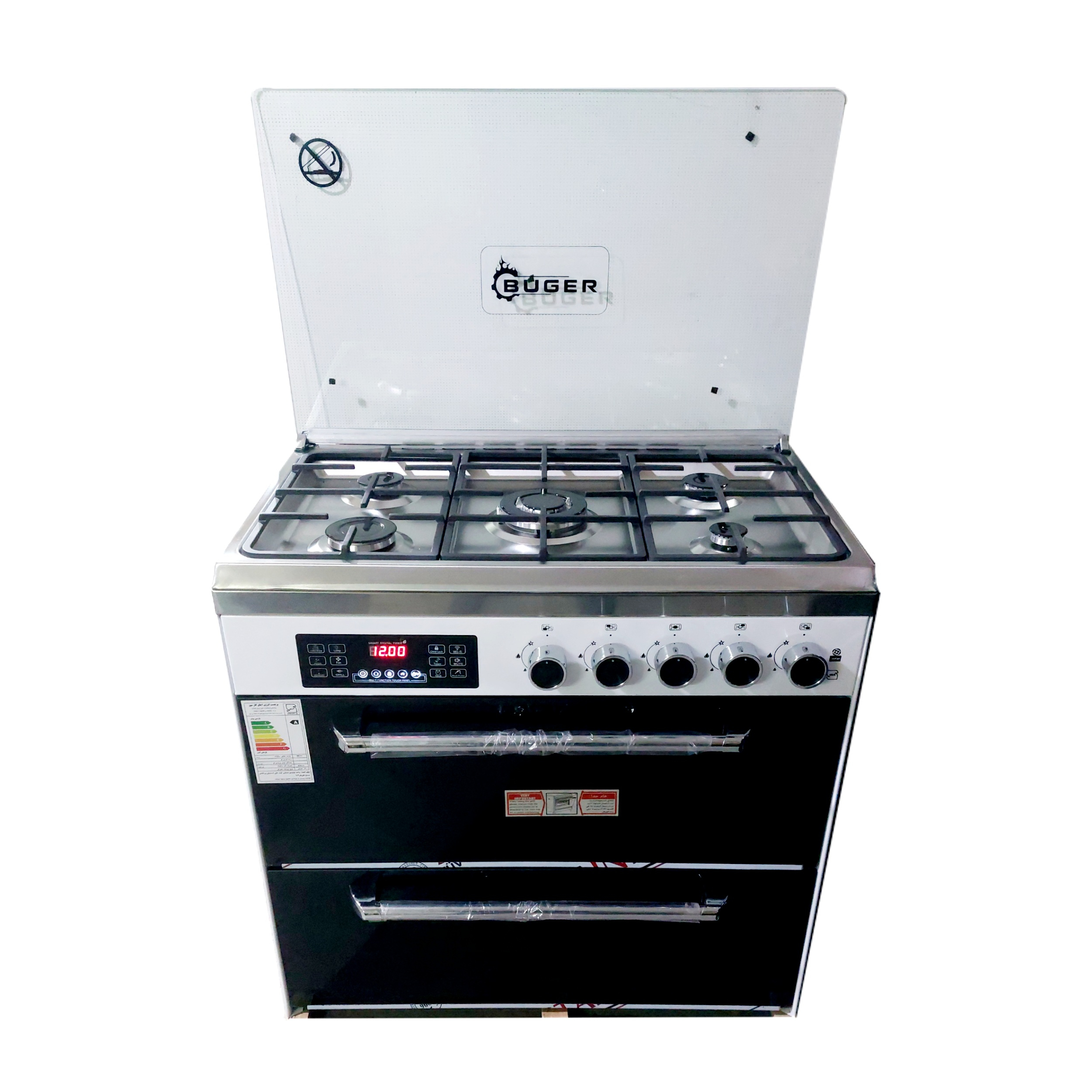 اجاق گاز 5 شعله بوگر مدل طرح فر رویه استیل کد 904