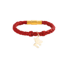 دستبند طلا 18 عیار بچگانه با بند چرمی گالری شیدا مجد مدل گربه