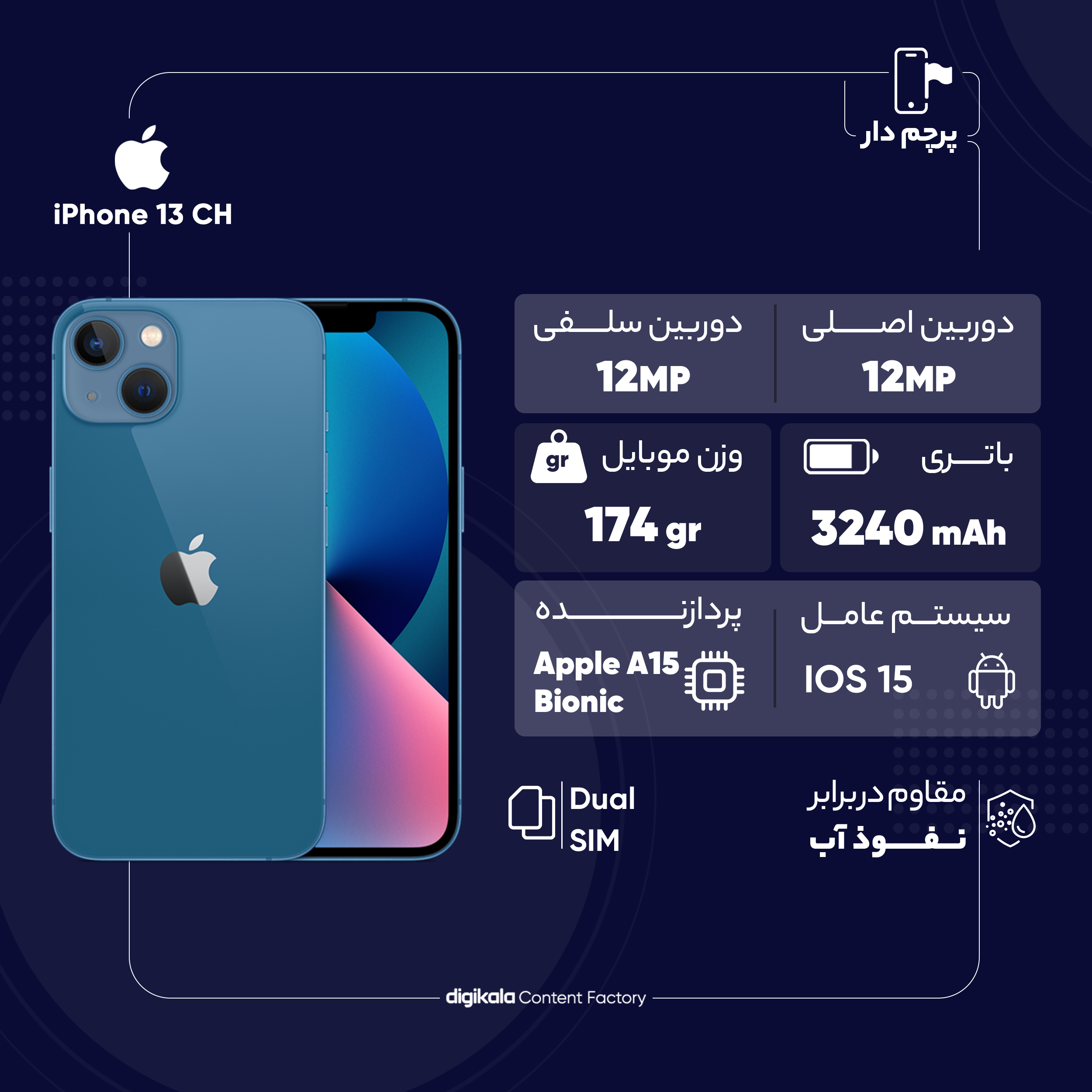 گوشی موبایل اپل مدل iPhone 13 CH دو سیم‌ کارت ظرفیت 256 گیگابایت و رم 4 گیگابایت - نات اکتیو