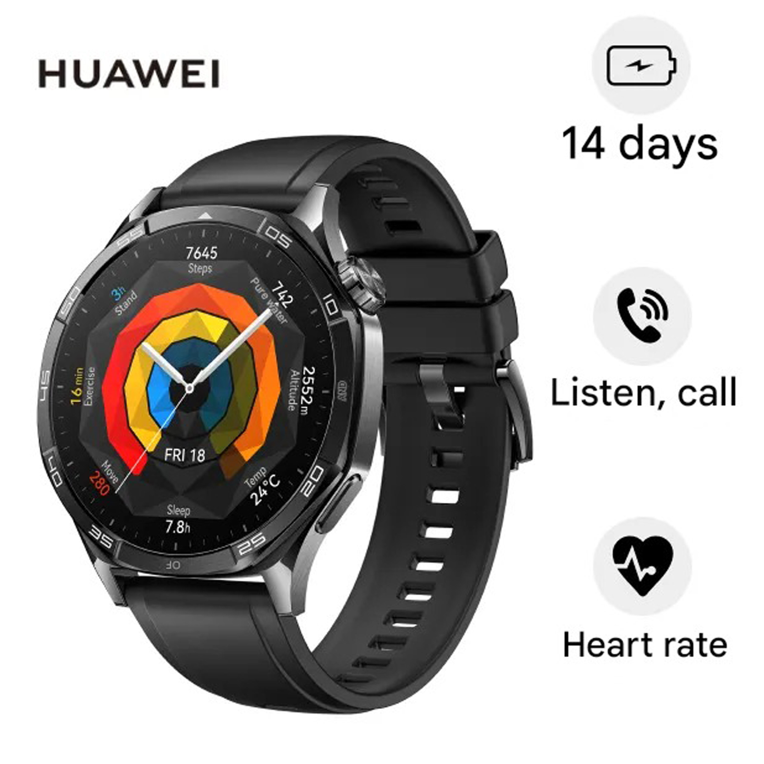 ساعت هوشمند 46 میلی متری هوآوی مدل WATCH GT 5 با بند لاستیکی