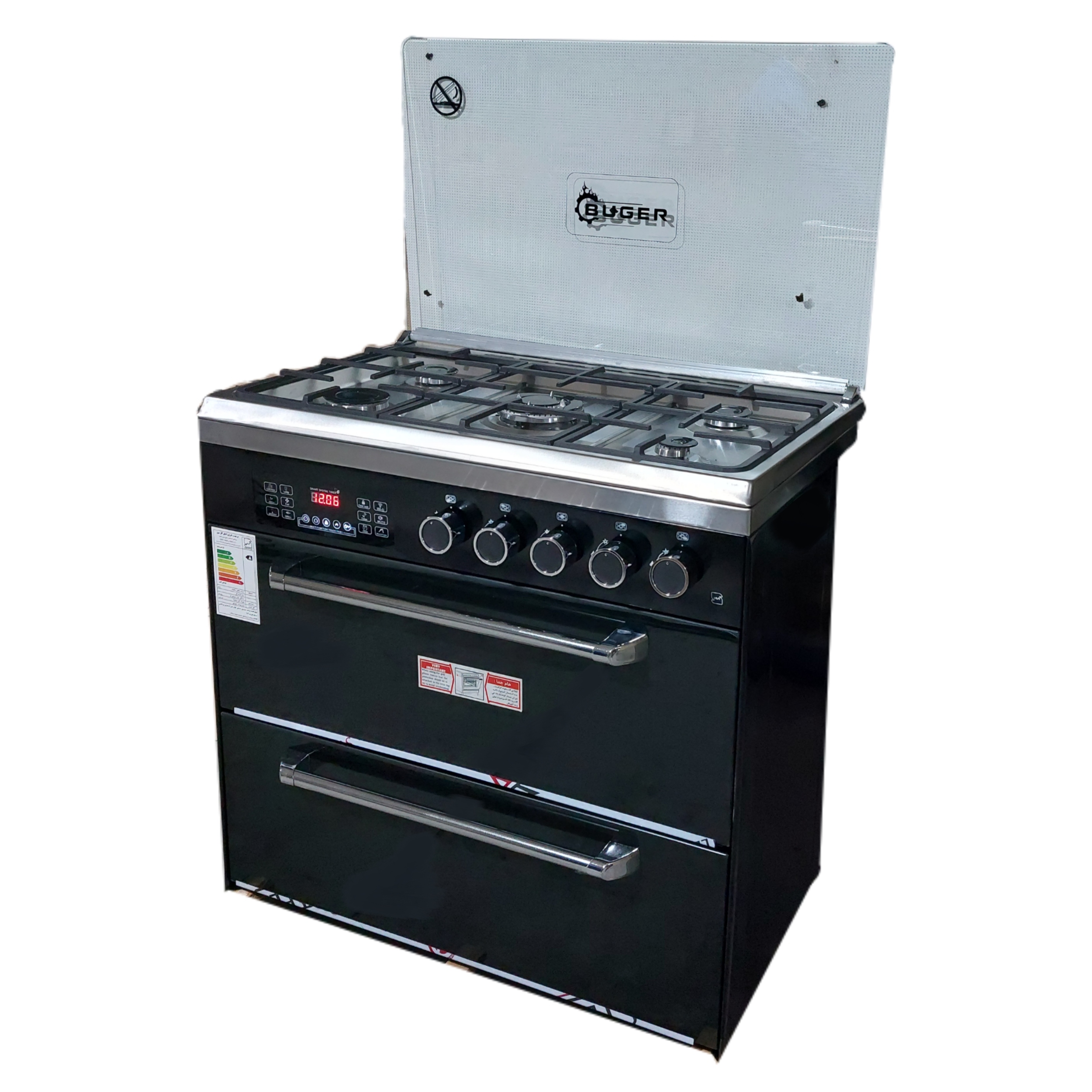 اجاق گاز 5 شعله بوگر مدل طرح فر رویه استیل کد 904